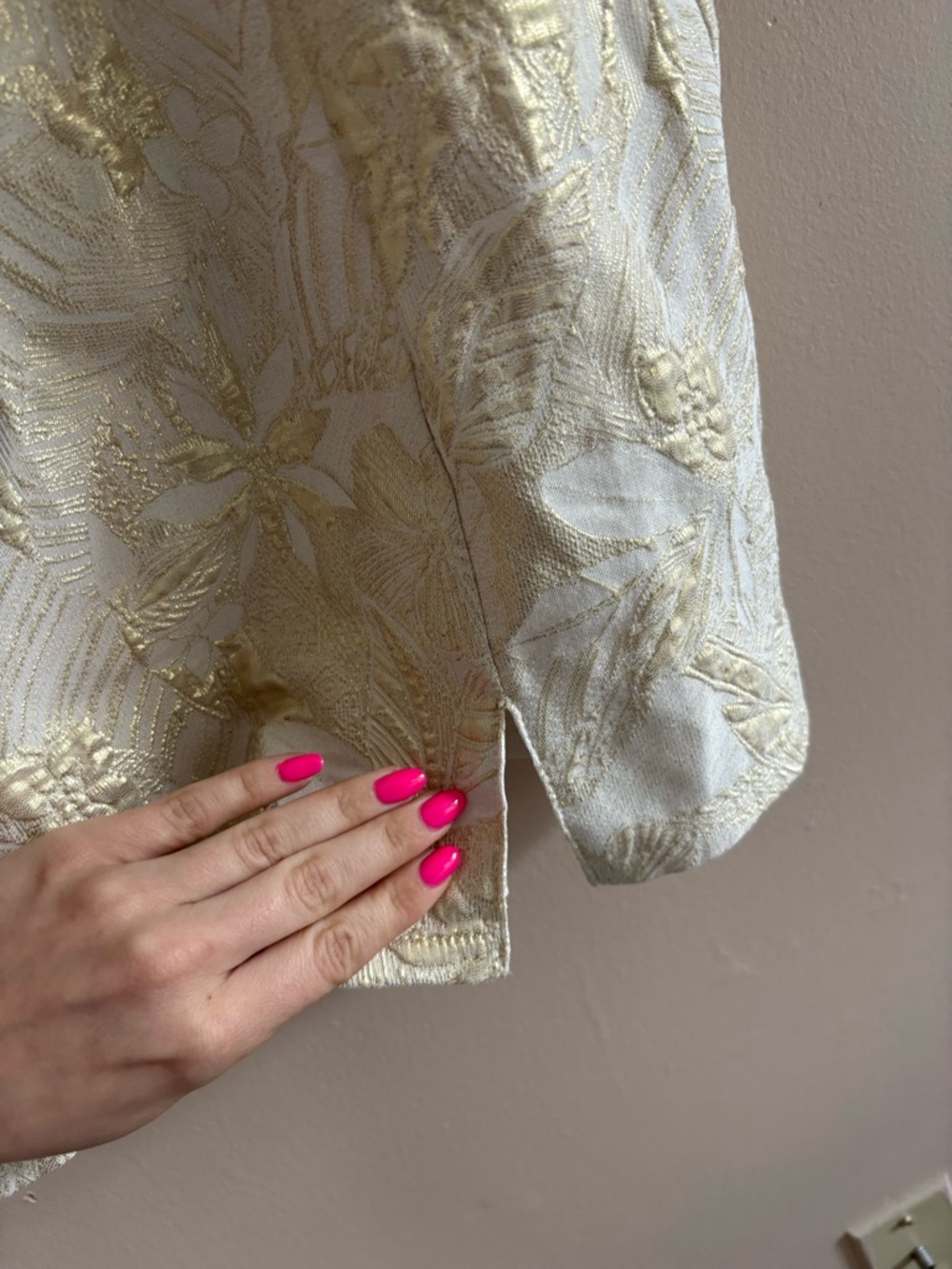 Lulus Shine for Us Cream Metallic Tropical Jacquard Mini Dress Size Small Bridal - Picture 9 of 10